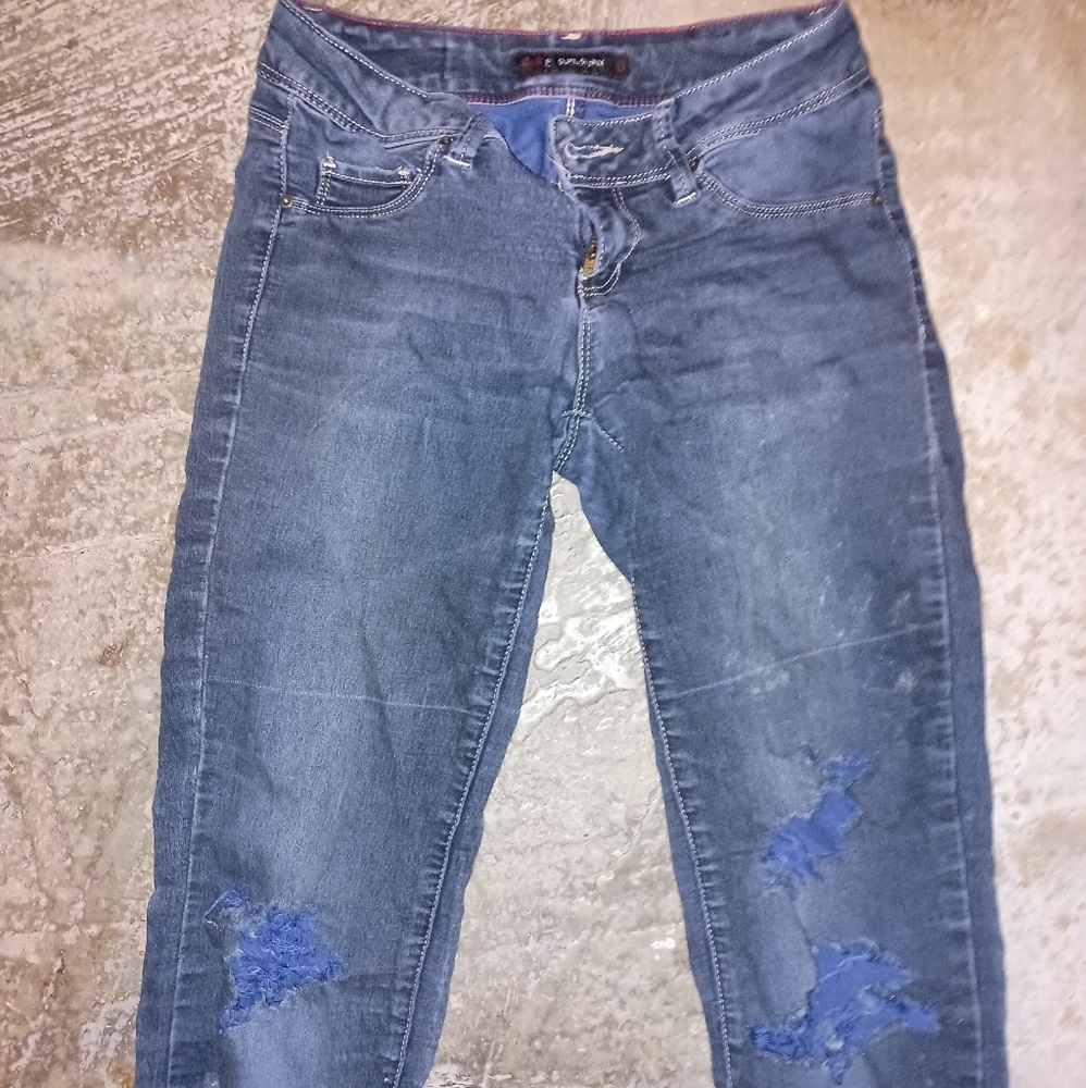 girls skinny darkwash ripped jeans